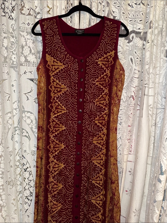 Advance Apparels Dresses & Skirts - Advance Apparels Burgundy Maxi Dress with Gold Embroidery